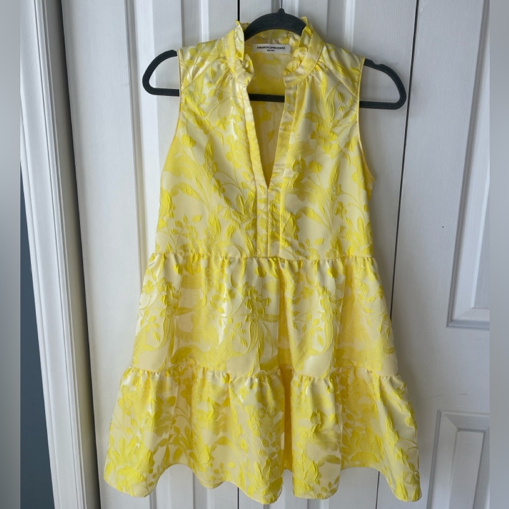 Amanda Uprichard Yellow Sleeveless Saffron Dress in Portofino Brocade
